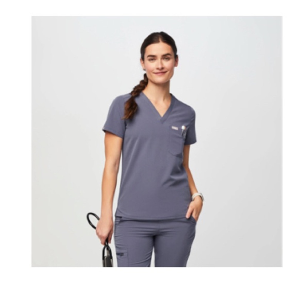 FIGS Scrub Set in Space Blue with Lime Detail